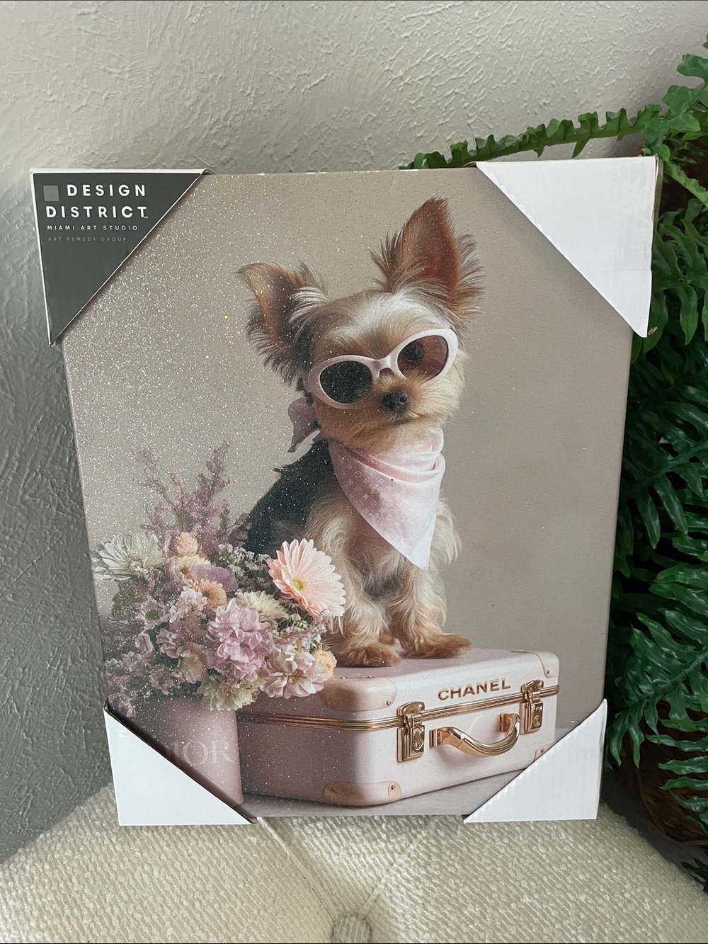 Designer Pink & Gold Puppy Canvas Art Print